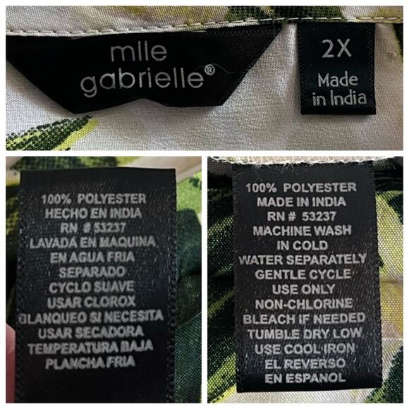 Mlle Gabrielle Maxi Dress Pleated Green Pink Tropical Print New Women’s Size 2X - Picture 15 of 16